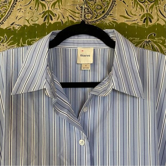 Maeve Blue/ White Striped Button Front Wrap Mini Shirt Dress Size Small - Picture 5 of 16